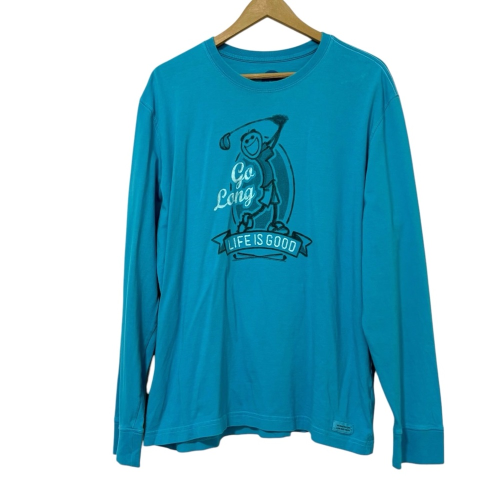 Life Is Good Women’s XL Turquoise Go Long Graphic Golf Crusher Tee Shirt Preppy